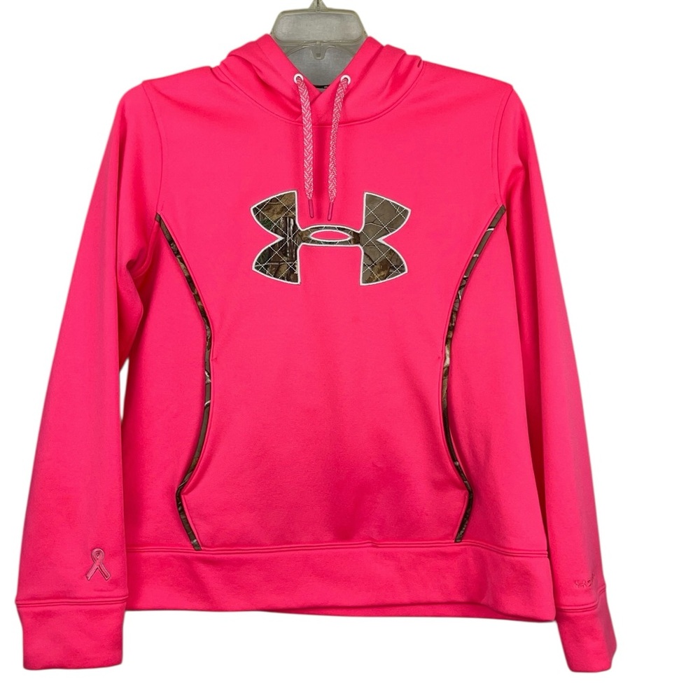 Under Armor Coldgear pink & camo hoodie. Size large GUC-see photos - Picture 5 of 11
